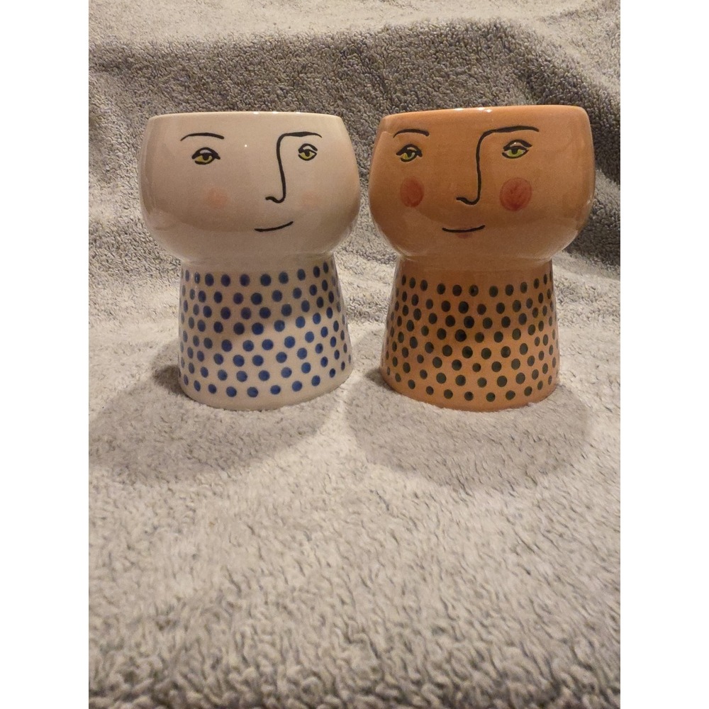 Set Opalhouse Stoneware Face Planter Vase Abstract Art Whimsical Anthropomorphic